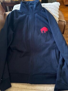 Womens Navy Zip-Up Jacket with Red Buffalo Logo